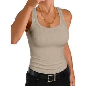 imageANRABESS Womens Sleeveless Square Neck Tank Tops Summer Racerback Workout Top Ribbed Knit Slim Fit Basic 2026 Casual ClothesLight Khaki