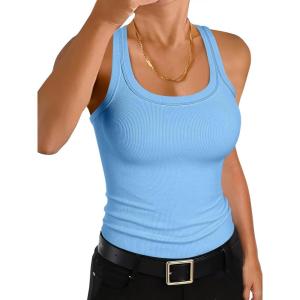 imageANRABESS Womens Sleeveless Square Neck Tank Tops Summer Racerback Workout Top Ribbed Knit Slim Fit Basic 2026 Casual ClothesSky Blue