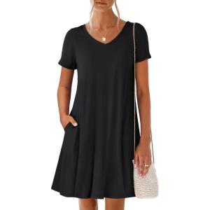 imageANRABESS Womens Summer T Shirt Dress Casual V Neck Short Sleeve Floral Boho Flowy Mini Dresses 2026 Beach Vacation ClothesBlack