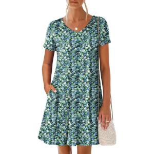 imageANRABESS Womens Summer T Shirt Dress Casual V Neck Short Sleeve Floral Boho Flowy Mini Dresses 2026 Beach Vacation ClothesFloral Blue Green