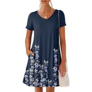 imageANRABESS Womens Summer T Shirt Dress Casual V Neck Short Sleeve Floral Boho Flowy Mini Dresses 2026 Beach Vacation ClothesFloral Navy Blue Hem