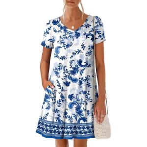 imageANRABESS Womens Summer T Shirt Dress Casual V Neck Short Sleeve Floral Boho Flowy Mini Dresses 2026 Beach Vacation ClothesFloral White Blue