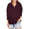 imageANRABESS Women Quarter Zip Oversized Casual Loose Rib Knit Cozy Pullover Sweaters Top 2025 Fall Fashion Outfits ClothesWine Red