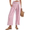 imageANRABESS Women Striped Gingham Wide Leg Palazzo Pants Casual Lounge Cropped PJ Bottoms Comfy Cute Plaid Pants with PocketsPink White Plaid