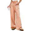 imageANRABESS Womens Striped Gingham Pants 2025 Pajama Drawstring Wide Leg Lounge Plaid Pants Cute Casual Trousers with PocketsOrange White Plaid