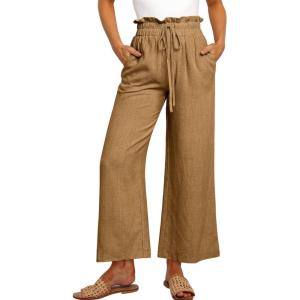 imageANRABESS Women Linen Pants Casual Loose High Waist Boho Wide Leg Cropped Palazzo Beach Pants Summer Outfits 2026 TrendyDark Khaki