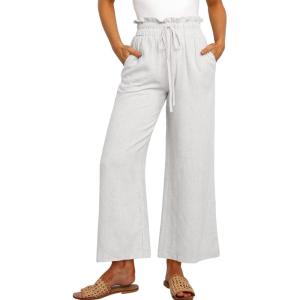 imageANRABESS Women Linen Pants Casual Loose High Waist Boho Wide Leg Cropped Palazzo Beach Pants Summer Outfits 2026 TrendyWhite
