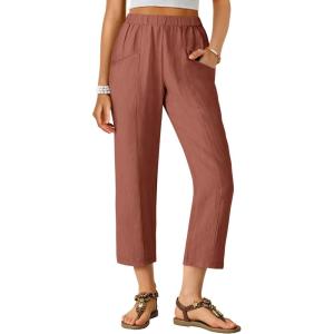 imageANRABESS Womens Capri Pants 2026 Summer Casual Elastic High Waisted Lounge Cropped Tapered Ankle Beach Trousers Work OutfitsBirck Red
