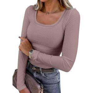imageANRABESS Womens Long Sleeve Shirts Scoop Neck Ribbed Knit Slim Fitted Tops Casual Basic Tee 2025 Fall Fashion Outfits ClothesGrey Pink