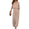 imageANRABESS 2 Piece Sets for Women Lounge Outfits Summer V Neck Cap Sleeve Top Wide Leg Pants Vacation Beach Travel SetApricot