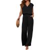 imageANRABESS 2 Piece Sets for Women Lounge Outfits Summer V Neck Cap Sleeve Top Wide Leg Pants Vacation Beach Travel SetBlack