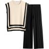 imageANRABESS Women 2 Piece Lounge Sets Summer Casual Knit Sweater Vest Pant Set Beach Vacation Clothes 2026 Airport OutfitsApricotblack