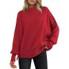 imageANRABESS Women Oversized Sweaters Batwing Long Sleeve 2026 Fall Outfits Crewneck Casual Knit Side Slit Fashion Pullover TopRed