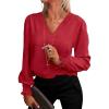 imageANRABESS Womens Business Casual Tops V Neck Puff Long Sleeve Shirts Dressy Office Work Blouse 2026 Fall Outfits ClothesRed