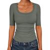 imageANRABESS Womens Half Sleeve Tops Scoop Neck Ribbed Knit Slim Fitted Basic Tee Shirts Summer 2026 Trendy Spring Casual ClothesArmy Green