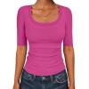 imageANRABESS Womens Half Sleeve Tops Scoop Neck Ribbed Knit Slim Fitted Basic Tee Shirts Summer 2026 Trendy Spring Casual ClothesHot Pink