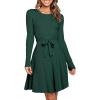 imageANRABESS Womens Long Sleeve Midi Dress Crewneck Tie Waist ALine Swing Casual Bodycon Ribbed Knit 2026 Fall Sweater DressGreen