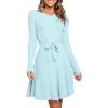 imageANRABESS Womens Long Sleeve Midi Dress Crewneck Tie Waist ALine Swing Casual Bodycon Ribbed Knit 2026 Fall Sweater DressLight Blue
