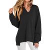 imageANRABESS Womens Oversized Sweatshirts Long Sleeve Tunic Shirts V Neck Loose Pullover Tops 2026 Spring Teen Girls OutfitBlack