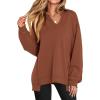 imageANRABESS Womens Oversized Sweatshirts Long Sleeve Tunic Shirts V Neck Loose Pullover Tops 2026 Spring Teen Girls OutfitCaramel Brown
