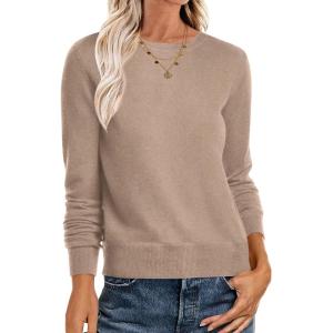 imageANRABESS Sweaters for Women Long Sleeve Lightweight Crewneck Soft Basic Knit Loose Fit Pullover Top 2025 Fall Trendy OutfitsWarm Khaki