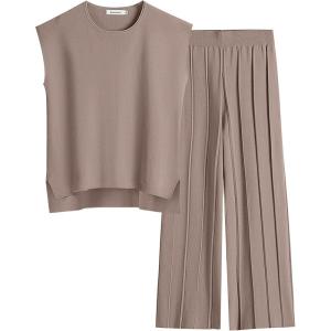 imageANRABESS Women 2 Piece Lounge Sets Summer Casual Knit Sweater Vest Pant Set Beach Vacation Clothes 2026 Airport OutfitsBrown