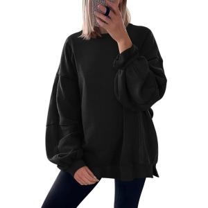 imageANRABESS Women Oversized Long Sleeve Sweatshirts Crewneck Side Slit Loose Teen Girl Pullover Top 2026 Fall Y2K Trendy OutfitsBlack