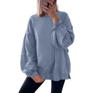 imageANRABESS Women Oversized Long Sleeve Sweatshirts Crewneck Side Slit Loose Teen Girl Pullover Top 2026 Fall Y2K Trendy OutfitsLight Blue