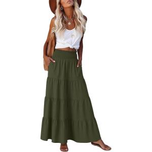 imageANRABESS Womens Maxi Skirt Summer Boho Long Flowy Elastic High Waist ALine Tiered Skirts 2026 Casual Beach Vacation ClothesArmy Green