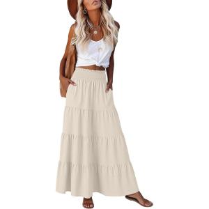 imageANRABESS Womens Maxi Skirt Summer Boho Long Flowy Elastic High Waist ALine Tiered Skirts 2026 Casual Beach Vacation ClothesLight Yellow