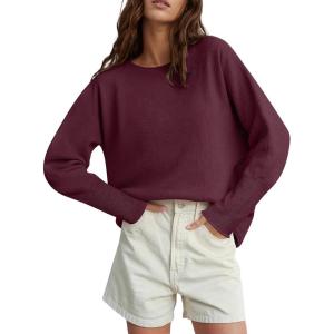 imageANRABESS Womens Oversized Batwing Sleeve Sweaters Crewneck Casual Fall Knit Loose Pullover Tops 2025 Work Winter OutfitsDark Red