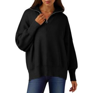 imageANRABESS Womens Oversized Fashion Long Sleeve Quarter Zip Baggy Loose Slouchy Sweater Pullover Tops 2025 Fall OutfitsBlack