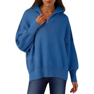 imageANRABESS Womens Oversized Fashion Long Sleeve Quarter Zip Baggy Loose Slouchy Sweater Pullover Tops 2025 Fall OutfitsBlue