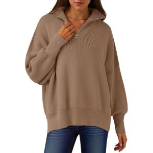 imageANRABESS Womens Oversized Fashion Long Sleeve Quarter Zip Baggy Loose Slouchy Sweater Pullover Tops 2025 Fall OutfitsBrown