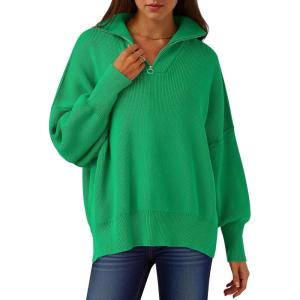 imageANRABESS Womens Oversized Fashion Long Sleeve Quarter Zip Baggy Loose Slouchy Sweater Pullover Tops 2025 Fall OutfitsGreen