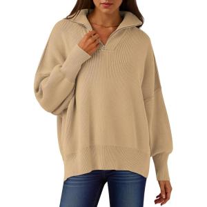 imageANRABESS Womens Oversized Fashion Long Sleeve Quarter Zip Baggy Loose Slouchy Sweater Pullover Tops 2025 Fall OutfitsKhaki