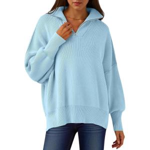 imageANRABESS Womens Oversized Fashion Long Sleeve Quarter Zip Baggy Loose Slouchy Sweater Pullover Tops 2025 Fall OutfitsLight Blue