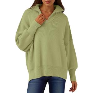 imageANRABESS Womens Oversized Fashion Long Sleeve Quarter Zip Baggy Loose Slouchy Sweater Pullover Tops 2025 Fall OutfitsPea