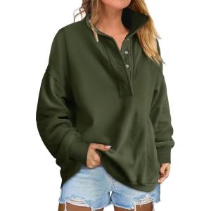 imageANRABESS Womens Oversized Sweatshirt Long Sleeve Henley Pullover Tops 2026 Spring Casual Button Loose Fit Teens OutfitsArmy Green