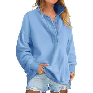 imageANRABESS Womens Oversized Sweatshirt Long Sleeve Henley Pullover Tops 2026 Spring Casual Button Loose Fit Teens OutfitsBright Blue