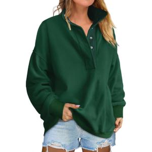 imageANRABESS Womens Oversized Sweatshirt Long Sleeve Henley Pullover Tops 2026 Spring Casual Button Loose Fit Teens OutfitsDeep Green