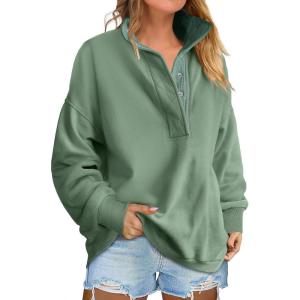 imageANRABESS Womens Oversized Sweatshirt Long Sleeve Henley Pullover Tops 2026 Spring Casual Button Loose Fit Teens OutfitsGreen