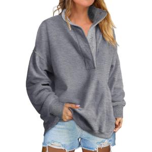 imageANRABESS Womens Oversized Sweatshirt Long Sleeve Henley Pullover Tops 2026 Spring Casual Button Loose Fit Teens OutfitsGrey