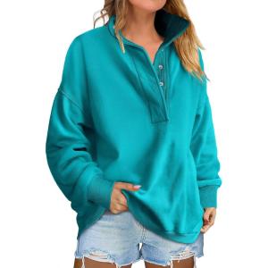 imageANRABESS Womens Oversized Sweatshirt Long Sleeve Henley Pullover Tops 2026 Spring Casual Button Loose Fit Teens OutfitsLake Green