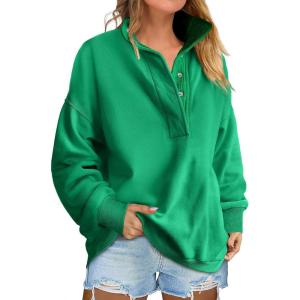 imageANRABESS Womens Oversized Sweatshirt Long Sleeve Henley Pullover Tops 2026 Spring Casual Button Loose Fit Teens OutfitsLight Green