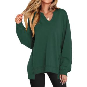 imageANRABESS Womens Oversized Sweatshirts Long Sleeve Tunic Shirts V Neck Loose Pullover Tops 2026 Spring Teen Girls OutfitDark Green