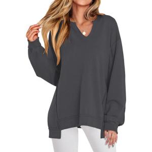 imageANRABESS Womens Oversized Sweatshirts Long Sleeve Tunic Shirts V Neck Loose Pullover Tops 2026 Spring Teen Girls OutfitDark Grey