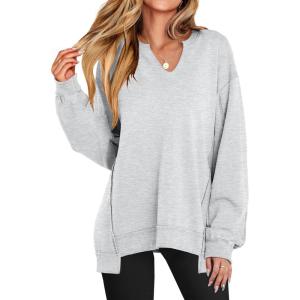 imageANRABESS Womens Oversized Sweatshirts Long Sleeve Tunic Shirts V Neck Loose Pullover Tops 2026 Spring Teen Girls OutfitLight Grey