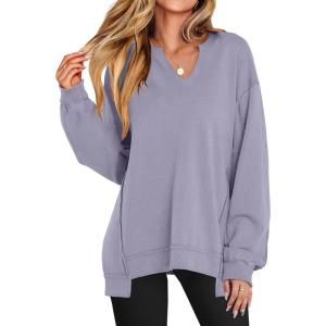 imageANRABESS Womens Oversized Sweatshirts Long Sleeve Tunic Shirts V Neck Loose Pullover Tops 2026 Spring Teen Girls OutfitLight Purple