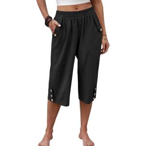 imageANRABESS Womens Wide Leg Capri Pants Elastic Waist Casual Loose Lounge Trousers 2026 Summer Flowy Beach Vacation ClothesBlack